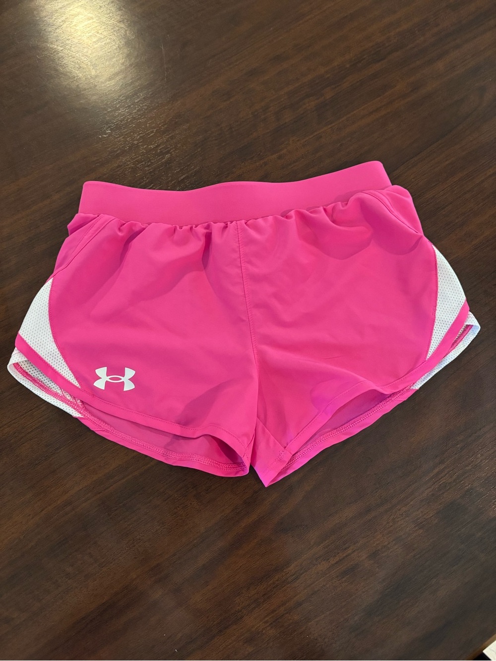 Under Armour Bright Pink Youth Athletic Shorts with White Trim